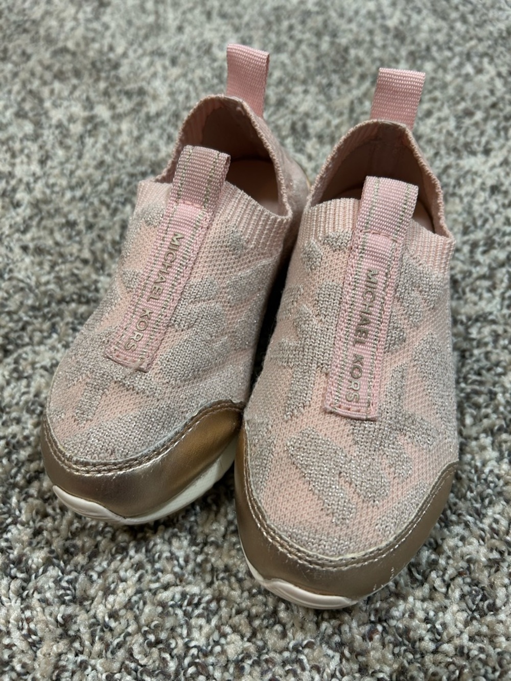 Michael Kors Pink Knit Slip-On Sneakers with Gold Toe size 8 Toddler